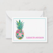 熱帯ピンクと緑のフローラパイナップル ノートカード (正面)