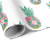 熱帯ピンクと緑のフローラパイナップル ラッピングペーパー (ロールコーナー)