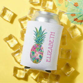 熱帯ピンクと緑のフローラパイナップル 缶クーラー