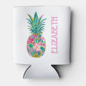 熱帯ピンクと緑のフローラパイナップル 缶クーラー (正面)