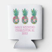 熱帯ピンクと緑のフローラパイナップル 缶クーラー (裏面)