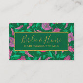 熱帯ピンクと緑の花柄 名刺 (正面)