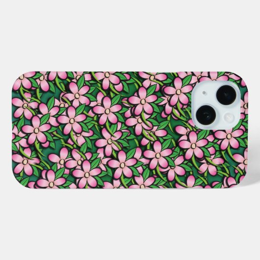 熱帯ピンクと緑の花柄 Case-Mate iPhoneケース (裏面 (横))