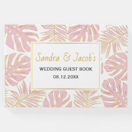熱帯ピンクと葉金ゴールド結婚ズ ゲストブック