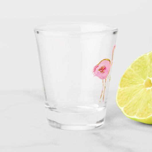 熱帯ピンクと金ゴールドフラミンゴパーソナライズされた ショットグラス (左)