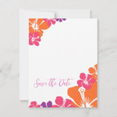 熱帯ピンクのオレンジ色の紫色のハイビスカスが日付を保存 招待状 (裏面)