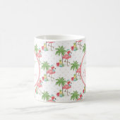 熱帯ピンクのクリスマスフラミンゴブルーサンタハット コーヒーマグカップ (中央)