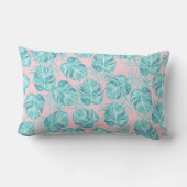 熱帯ピンクのティール(緑がかった色)の水彩画モンスターの許可の花柄 ランバークッション (裏面)