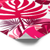 熱帯ピンクのハイビスカスとモンステラ葉のパターン ポスター (角)