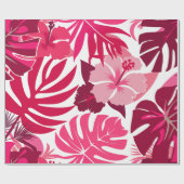 熱帯ピンクのハイビスカスとモンステラ葉のパターン ラッピングペーパー (フラット)