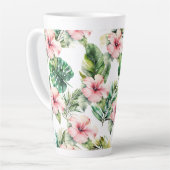 熱帯ピンクのハイビスカスの花 カフェラテマグ (左アングル)