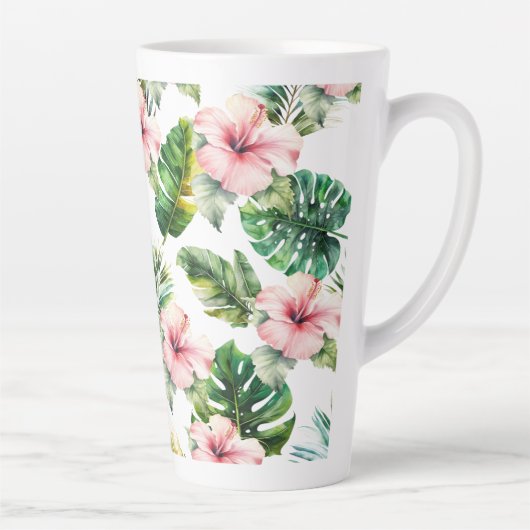 熱帯ピンクのハイビスカスの花 カフェラテマグ (右)