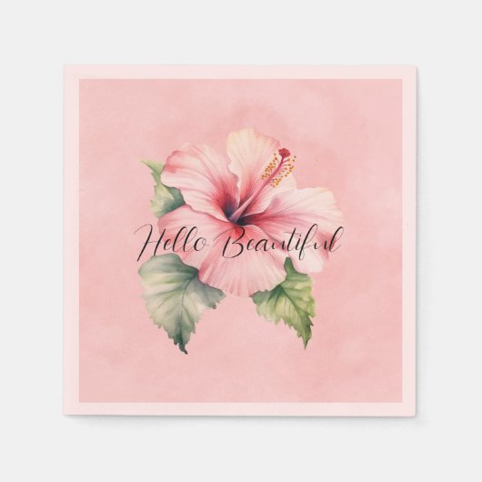 熱帯ピンクのハイビスカスの花 スタンダードカクテルナプキン (正面)