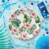 熱帯ピンクのハイビスカスの花 ペーパープレート (パーティー)