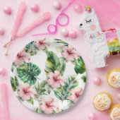 熱帯ピンクのハイビスカスの花 ペーパープレート (パーティー)