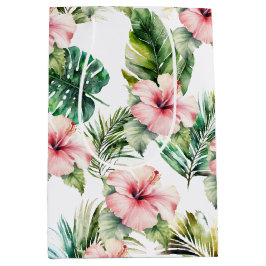 熱帯ピンクのハイビスカスの花 ミディアムペーパーバッグ