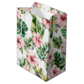 熱帯ピンクのハイビスカスの花 ミディアムペーパーバッグ (裏面アングル)