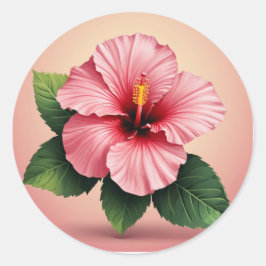 熱帯ピンクのハイビスカスの花 ラウンドシール