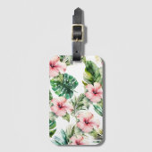 熱帯ピンクのハイビスカスの花 ラゲッジタグ (正面縦)
