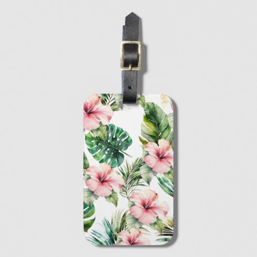 熱帯ピンクのハイビスカスの花 ラゲッジタグ (正面縦)
