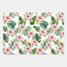 熱帯ピンクのハイビスカスの花 ラッピングペーパーシート