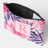 熱帯ピンクのハイビスカスパーソナライズされたモノグラム アクセサリーポーチ (見開き)