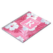 熱帯ピンクのハイビスカスパーソナライズされたモノグラム ノートブック (左側)