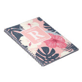 熱帯ピンクのハイビスカスパーソナライズされたモノグラム ノートブック (右側)