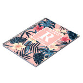 熱帯ピンクのハイビスカスパーソナライズされたモノグラム ノートブック (左側)