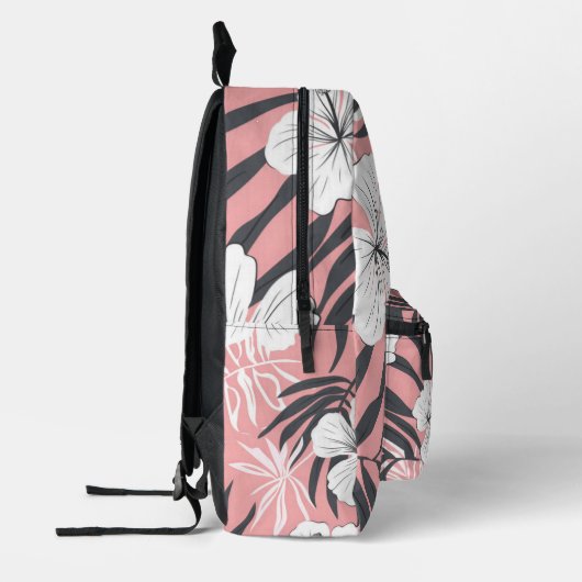 熱帯ピンクのハイビスカスパーソナライズされたモノグラム プリントバックパック (左)