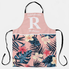熱帯ピンクのハイビスカスパーソナライズされた エプロン