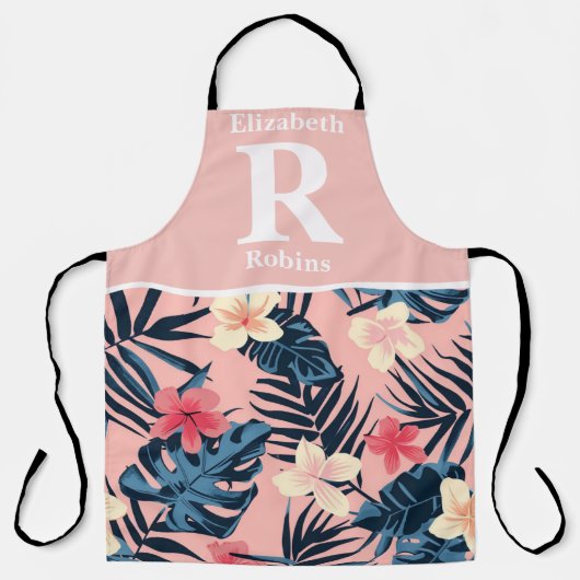 熱帯ピンクのハイビスカスパーソナライズされた エプロン (正面)