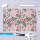 熱帯ピンクのハイビスカスフラワーアートパターン 薄葉紙 (クラフト)