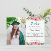熱帯ピンクのハイビスカスフローラ写真卒業 招待状 (スタンド正面)