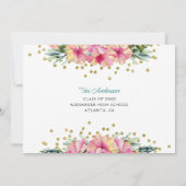 熱帯ピンクのハイビスカスフローラ写真卒業 招待状 (裏面)