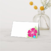 熱帯ピンクのハイビスカス折りたたみラベルまたは プレイスカード (正面)
