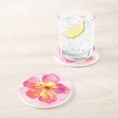 熱帯ピンクのハイビスカス抽象芸術水彩 コースター (側面)