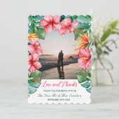 熱帯ピンクのハイビスカス結婚写真 サンキューカード (スタンド正面)