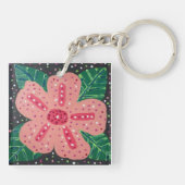 熱帯ピンクのハイビスカス キーホルダー (裏面)