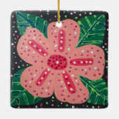 熱帯ピンクのハイビスカス セラミックオーナメント (裏面)