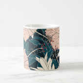 熱帯ピンクのハイビスカス、暗い背景 コーヒーマグカップ (中央)