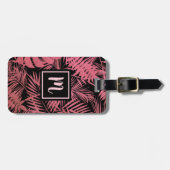 熱帯ピンクのバラのヤシの葉モノグラムモダンシック ラゲッジタグ (正面横)