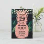 熱帯ピンクのパイナップルパームツリーベビーシャワー 招待状 (スタンド正面)