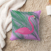 熱帯ピンクのフラミンゴとパーム葉の紫の クッション (ブランケット)