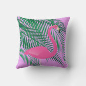 熱帯ピンクのフラミンゴとパーム葉の紫の クッション (裏面)