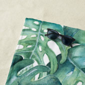 熱帯ピンクのフラミンゴとパーム葉の ビーチタオル (インサイチュ)