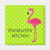 熱帯ピンクのフラミンゴと水玉模様 マグネット (正面)