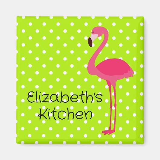 熱帯ピンクのフラミンゴと水玉模様 マグネット (正面)