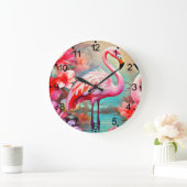 熱帯ピンクのフラミンゴと花–87361 ラージ壁時計 (ホーム)
