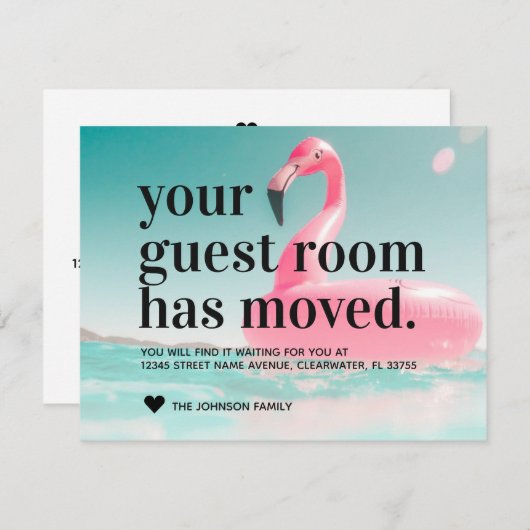 熱帯ピンクのフラミンゴのアドレス変更の移動 案内状 (正面/裏面)